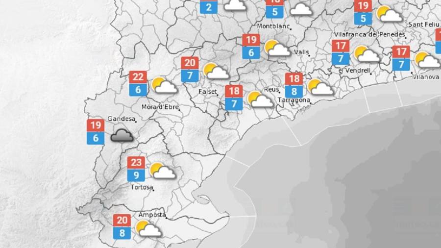 La predicció meteorològica d'aquest dilluns a Tarragona. FONT: Meteo.cat