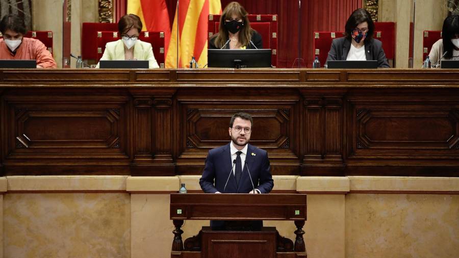 Aragonès, durante su discurso de investidura en el Parlament. Foto: ACN