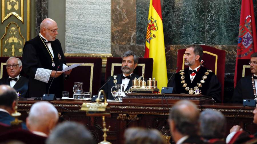 Pla general de la inauguració de l'any judicial, amb el discurs del fiscal general de l'Estat, José Manuel Maza,