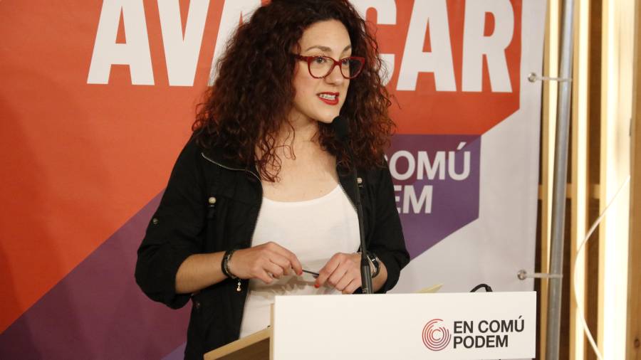 La número 2 d'ECP, Aina Vidal, fent una valoració de la participació a les eleccions. FOTO: MARIONA PUIG