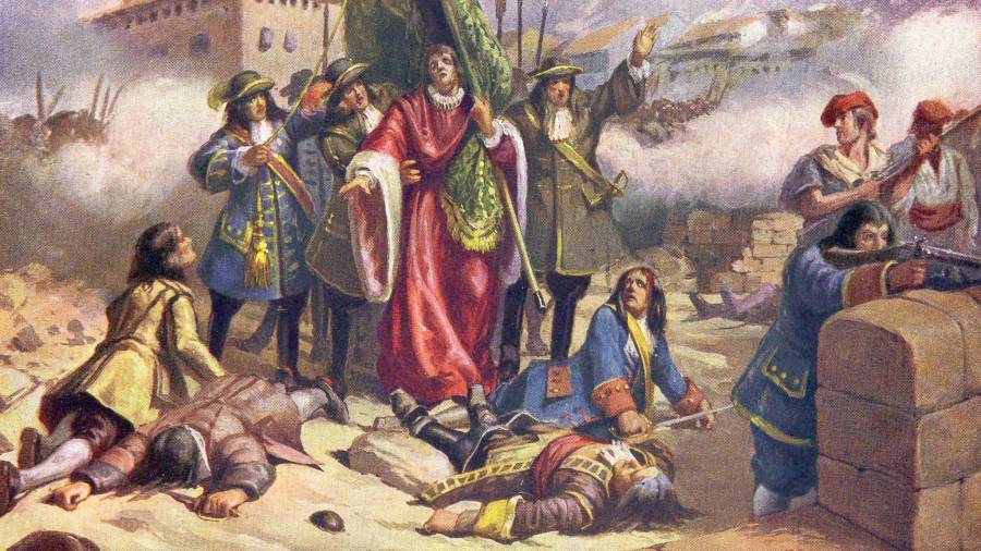 Quadre que representa la figura de Rafael Casanova, durant el setge de Barcelona el 1714. La derrota final va arribar l’11 de setembre. dt