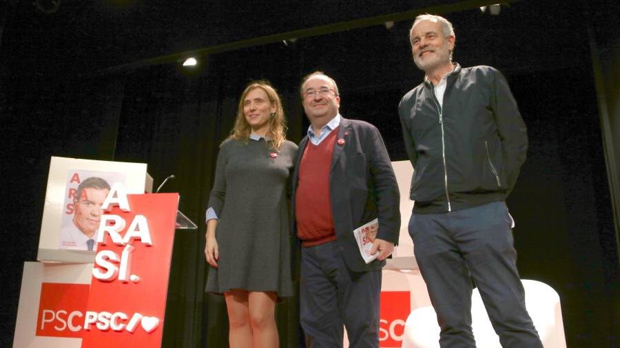 Sandra Guaita, Miquel Iceta y Joan Ruiz en el acto de campaña celebrado ayer por el PSC en Reus. FOTO: ACN