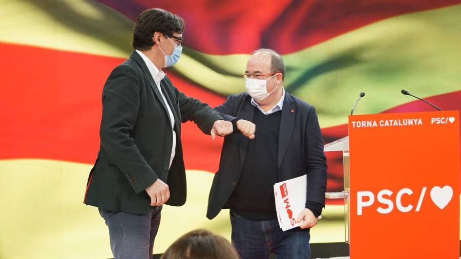 El ministro Illa y Miquel Iceta en la imagen de un acto del PSC de principios de mes. Foto: ACN