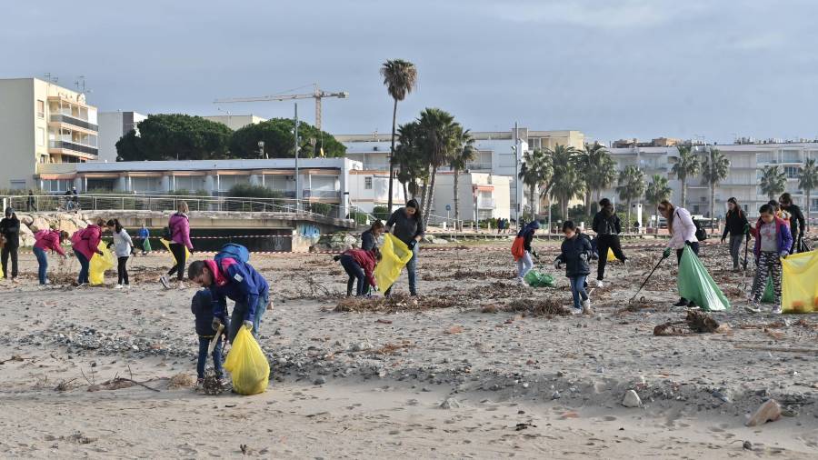 Familias enteras emplearon la mañana en la limpieza de parte de la playa de La Llosa.