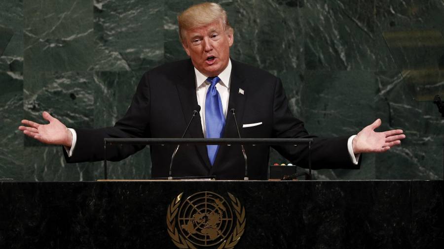 El presidente de Estados Unidos, Donald Trump, interviniendo ayer en la ONU. Foto: justin lane/efe