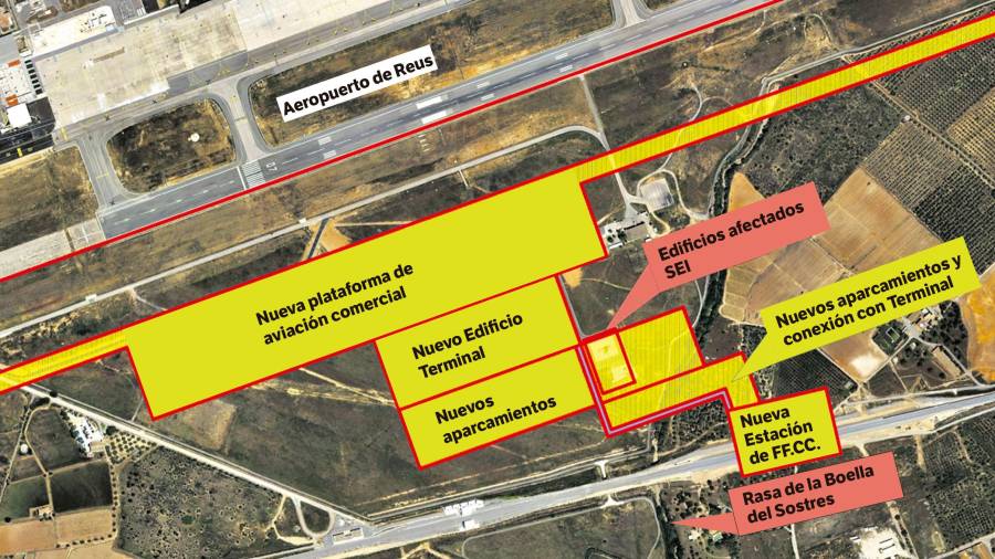 Imagen de la propuesta de Salou de ubicación del nuevo edificio terminal del aeropouerto y estación de FFCC