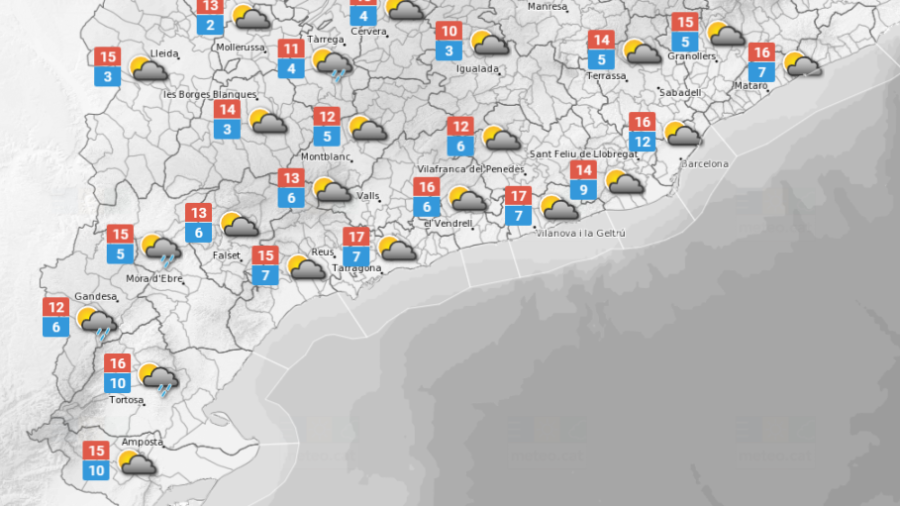 La predicció meteorològica d'aquest divendres al matí a Tarragona. FONT: Meteo.cat
