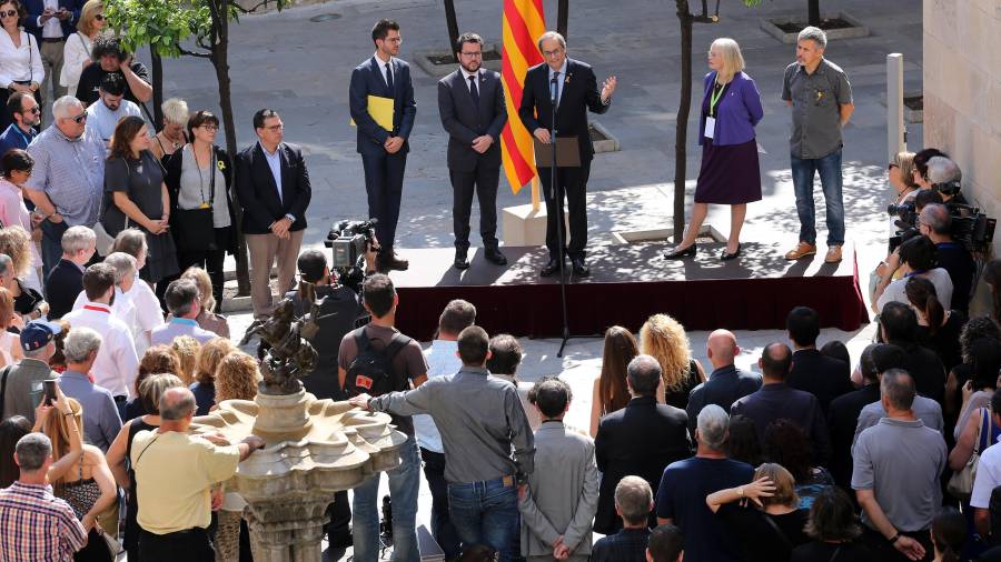 El president de la Generalitat, Quim Torra, en un acto de apoyo a los afectados del 1-O este domingo. ACN