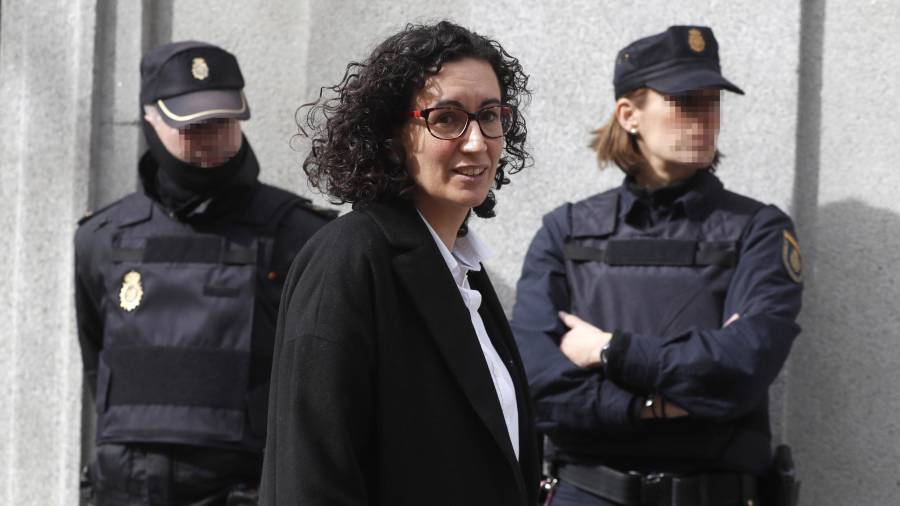 La diputada d'ERC, Marta Rovira, a l'última citació davant del jutge del Suprem, Pablo Llarena, a finals de febrer. FOTO: EFE