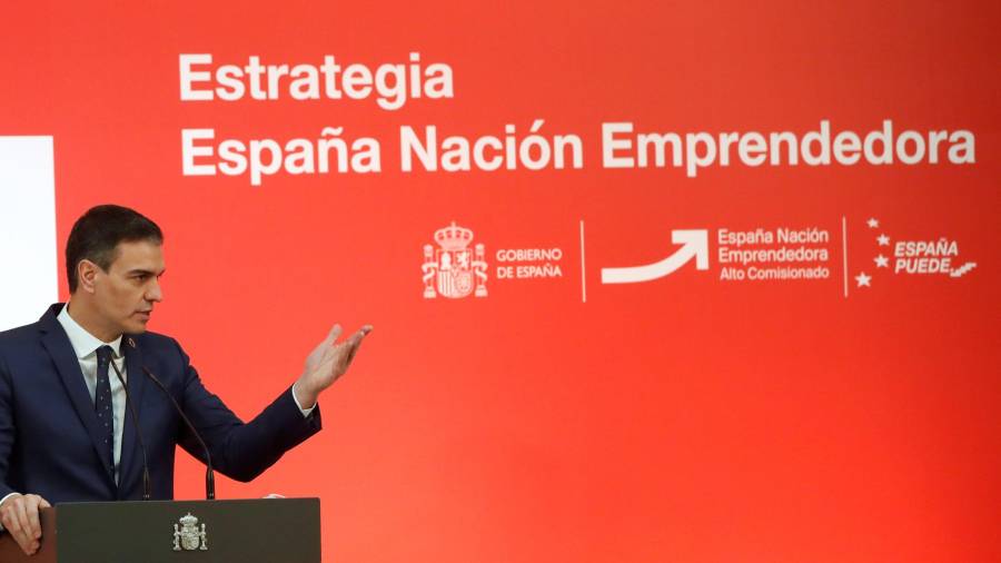El presidente del Gobierno, Pedro Sánchez, en la presentación de la Estrategia España Nación Emprendedora.