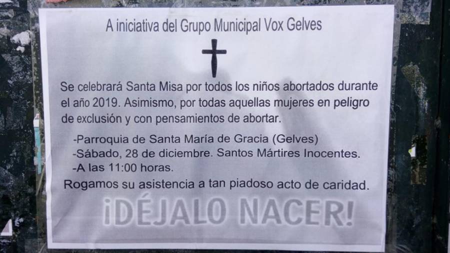 Cartel de la misa anunciada por Vox en Gelves (Sevilla). Foto: Facebook VOX