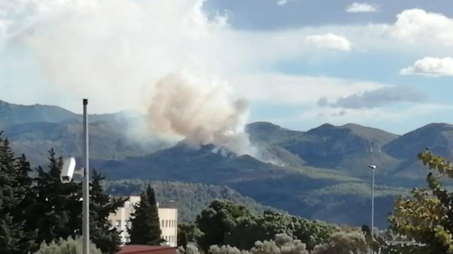 Imatge de l'incendi captada des de la comissaria de Mossos de Móra d'Ebre. Foto: Mossos d'Esquadra