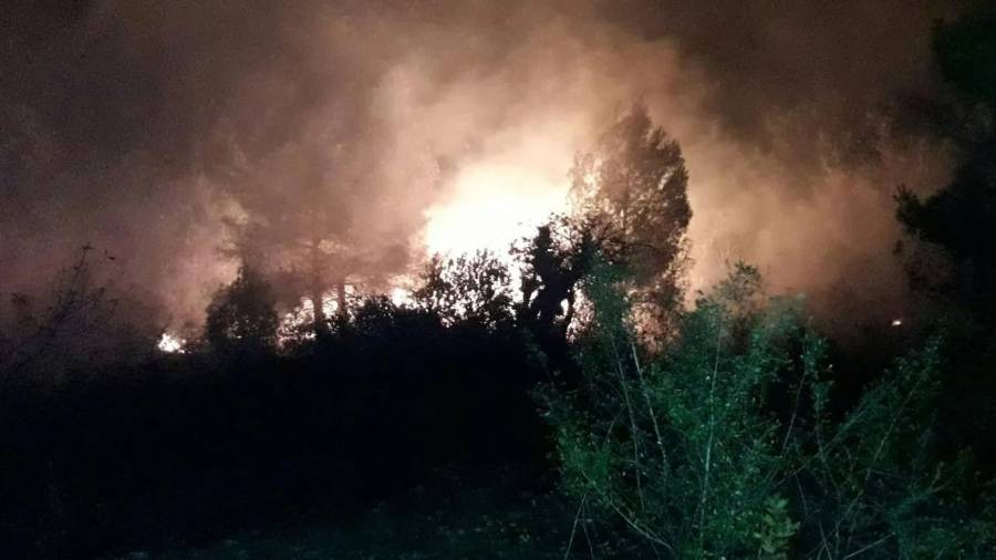 Imagen del incendio de esta noche en el término de Torredembarra: Foto: Policia Local d'Altafulla