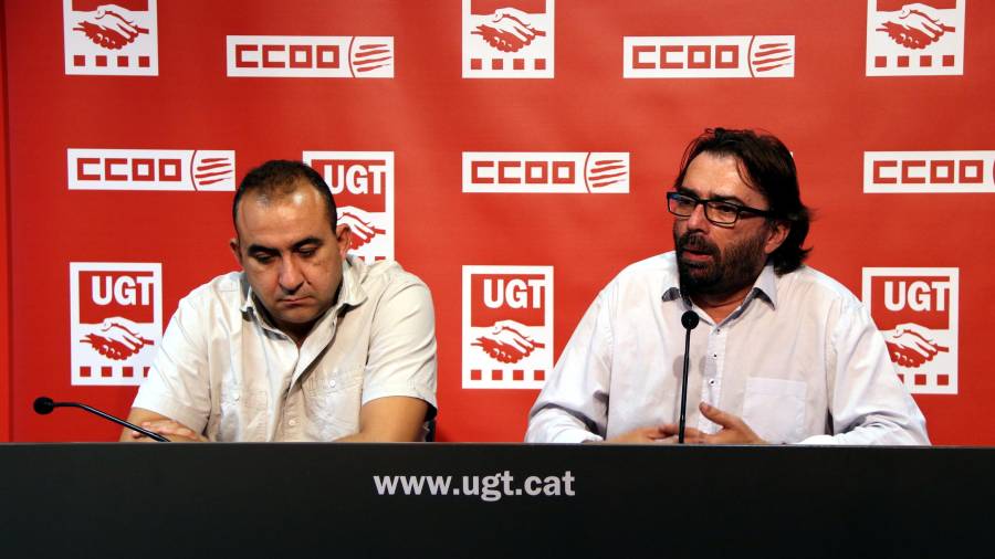 Pla mig dels secretaris generals d'UGT i CCOO, Camil Ros i Javier Pacheco. Foto: ACN