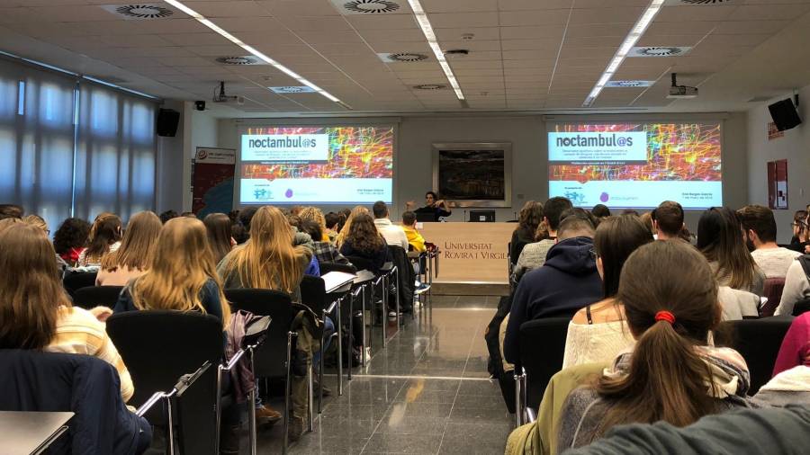 Imagen de la aula magna del Campus Terres de l’Ebre de la Universitat Rovira i Virgili, ayer. FOTO: m. pallás