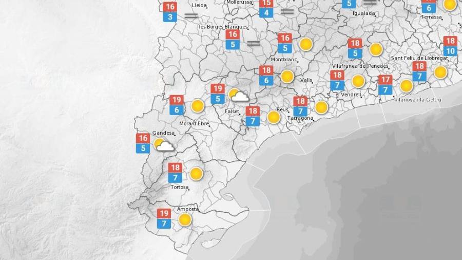 La predicció meteorològica d'aquest dissabte a Tarragona. FONT: Meteo.cat