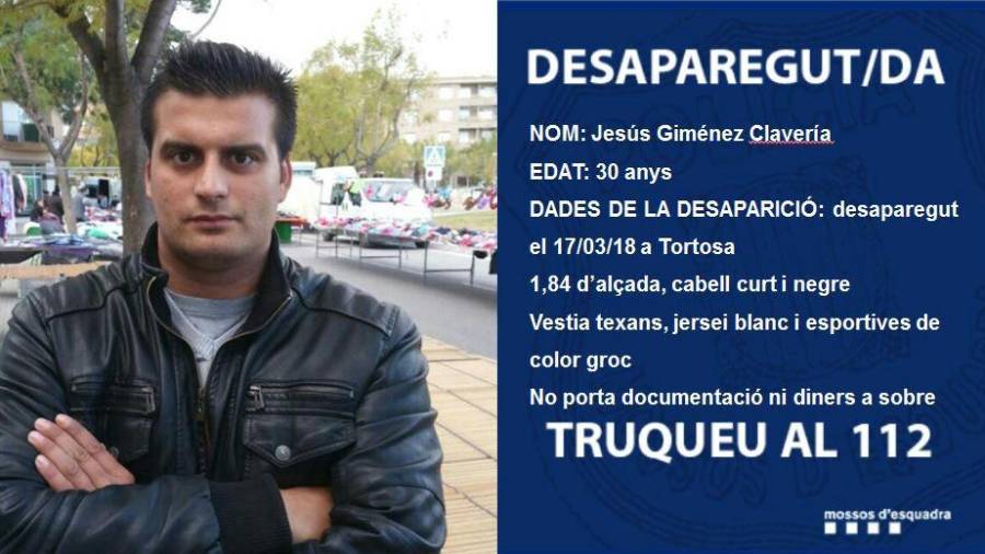 Imatge de l'home desaparegut ahir dissabte 17 a Tortosa