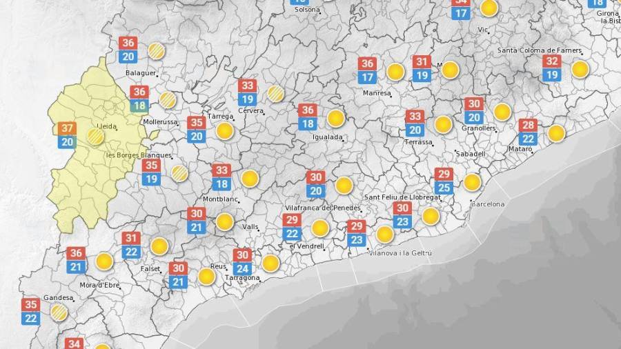 La predicció meteorològica d'aquest diumenge a la tarda a Tarragona. FONT: Meteo.cat