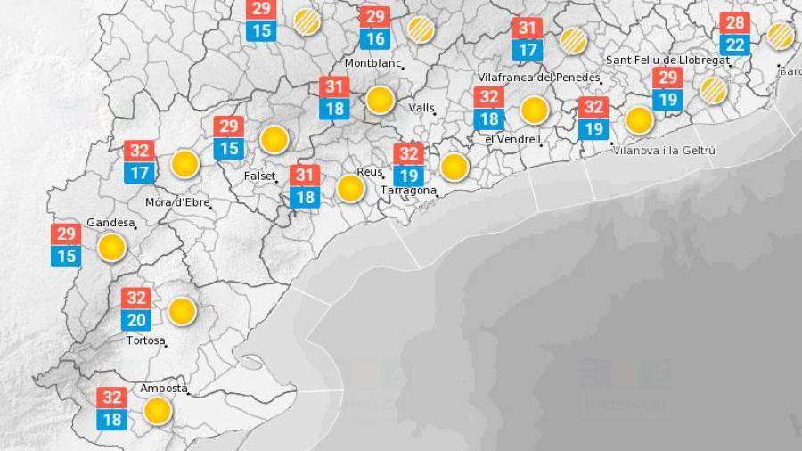 La predicció meteorològica d'aquest dimecres a Tarragona. FONT: Meteo.cat