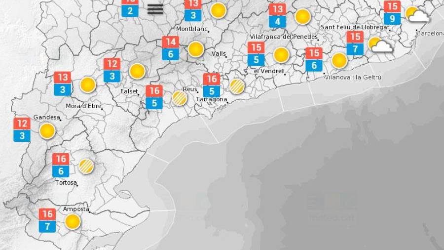 La predicció meteorològica d'aquest divendres a Tarragona. FONT: Meteo.cat