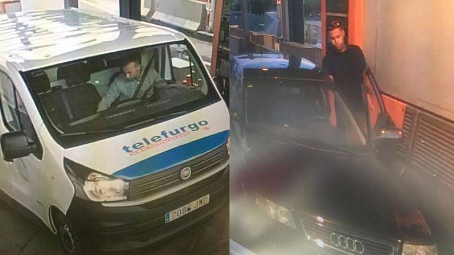Uno de los terroristas, con la furgoneta con la que atentaron en Barcelona. Y otro Audi A3 con el que atacaron Cambrils. El dueño del coche era Mohamed Aalla. Fotos: Colpisa/DT