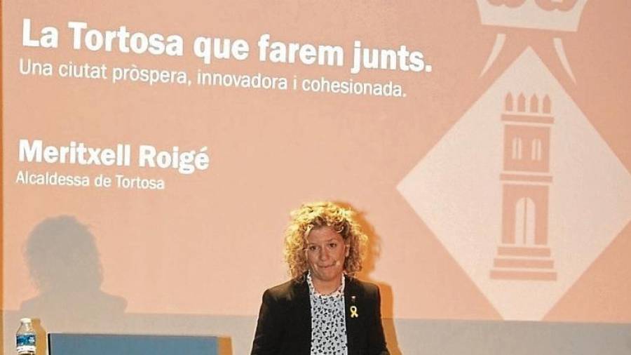 L’alcaldessa, Meritxell Roigé, durant la conferència. FOTO: Joan Revillas