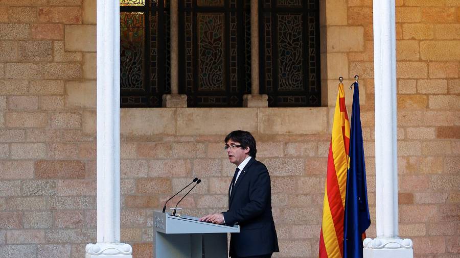 Carles Puigdemont, en su com-parecencia del pasado jueves en que descartó convocar eleccciones.