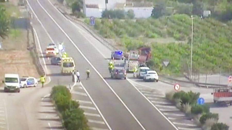 Imatge de l'accident captada per una càmera del Servei Català de Trànsit.