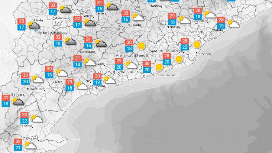 La previsió meteorològica a Tarragona per dijous, 23 de juny. Foto: Meteocat