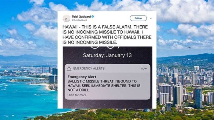 La senadora demócrata por Hawai Tulsi Gabbard aseguró a través de su cuenta de Twitter que no había ningún misil llegando Hawai. FOTO: EFE