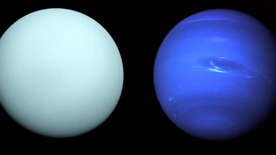 Urà i Neptú vistos des de la nau espacial, Voyager 2 el 1986 i el 1989. Foto: NASA/JPL-Caltech